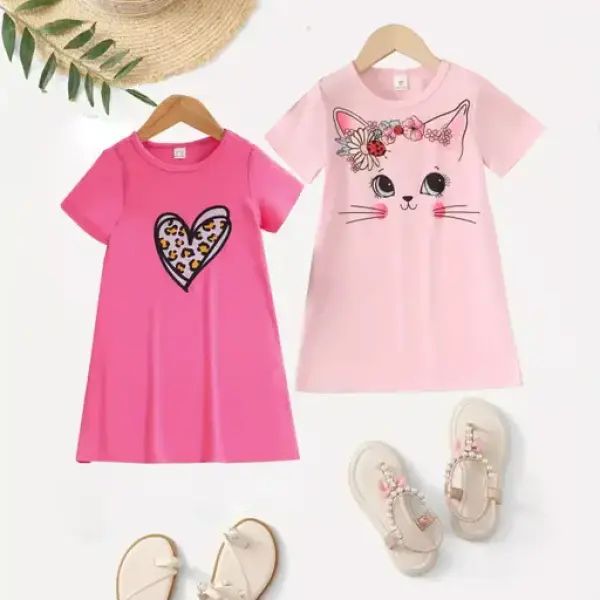 Girls Crew Neck Casual T-shirt Dress (PACK OF 2)