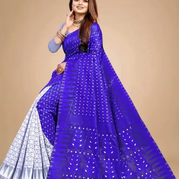  Cotton Linen Meenakari Jamdani Woven Saree