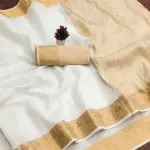 Gold Jari-White Banarasi Cotton Silk Saree