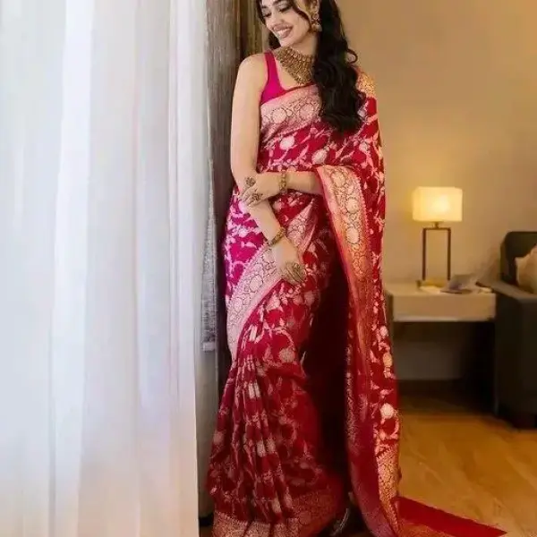  New trendy Banarasi Silk Pink Jacquard Saree