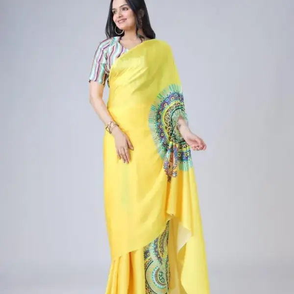 Women's satin silk Digital print saree