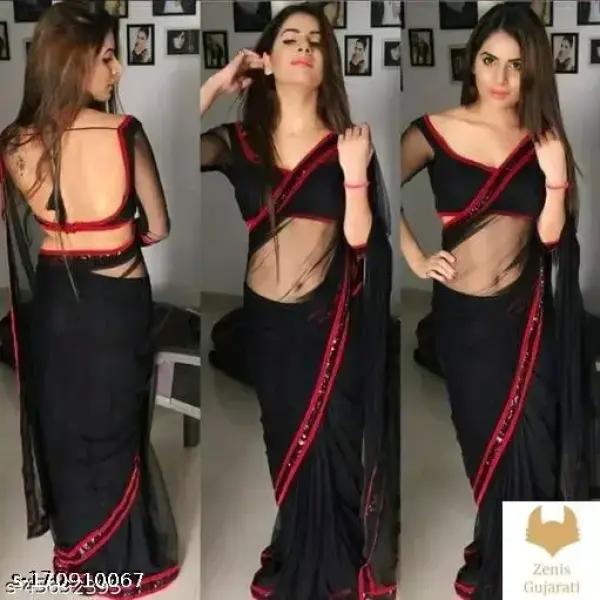 Black Net Lace Bordered saree