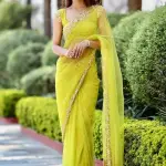 Assam Silk Net Yellow Beads & Stones Saree