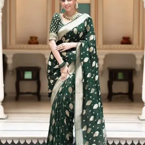  Woven BanarasiSilk Jacquard Saree