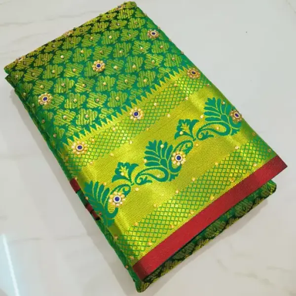 Balaton Silk Banarasi Silk Mint Green Beads & Stones Saree