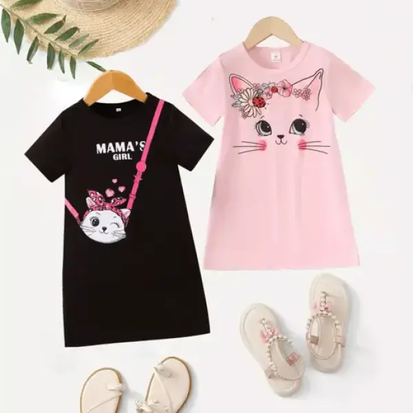 Girls Crew Neck Casual T-shirt Dress (PACK OF 2)