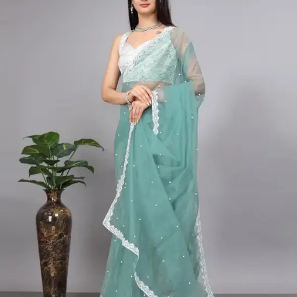 Women's SUPERNET BEADS AND STONE SAREE