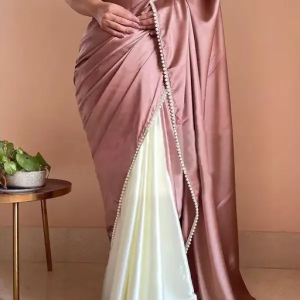  Womens Brown Japan Satin Half Half Designer Border Saree