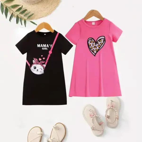 Girls Crew Neck Casual T-shirt Dress (PACK OF 2)