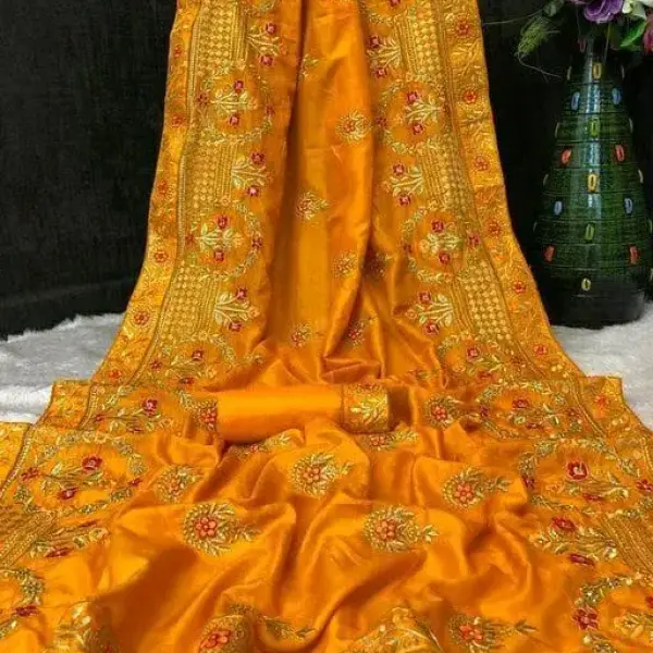 Embroidered Bollywood Art Silk Saree