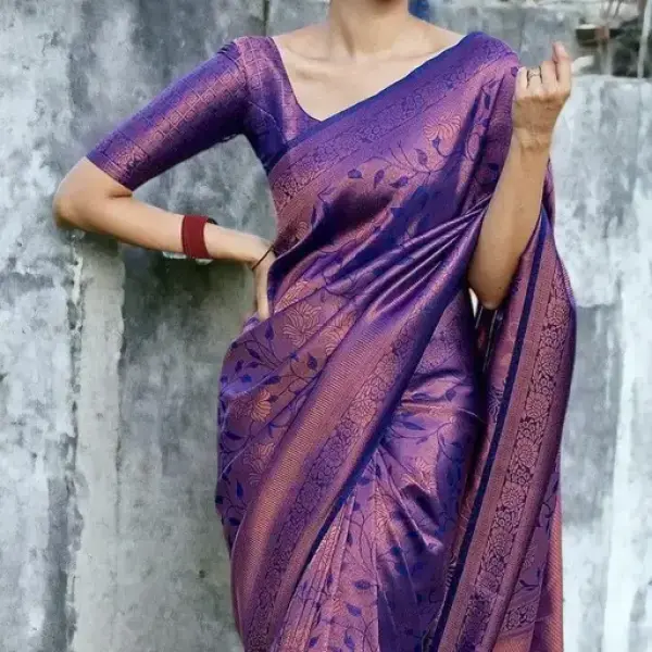  Woven Rich Pallu Design Work Zari Woven Soft Lichi Silk Saree
