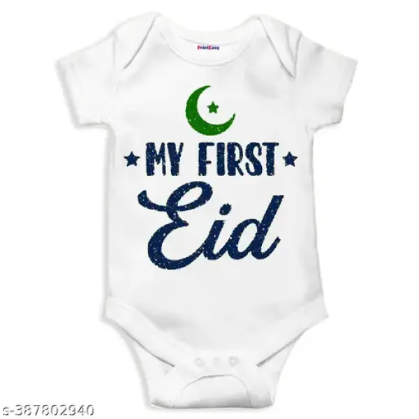 My 1st Eid Printed Cotton White Romper for Baby Boys & Girls