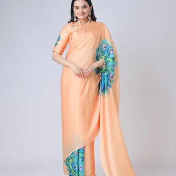 Women's satin silk Digital print saree