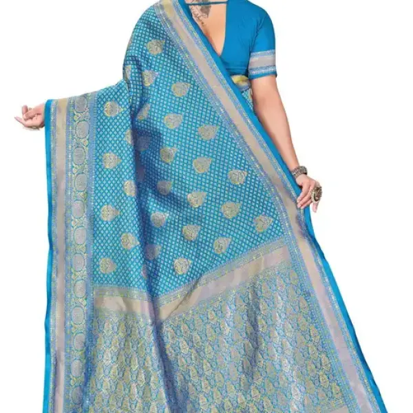 Woman Banarasi Silk Blend Fancy Jacquard Saree