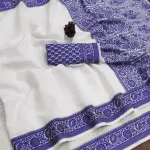 White/Blue Cotton Silk Saree