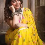 Beautiful zari border and attractive digital printed softy linen silk saree