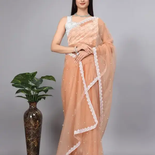 Women's SUPERNET BEADS AND STONE SAREE