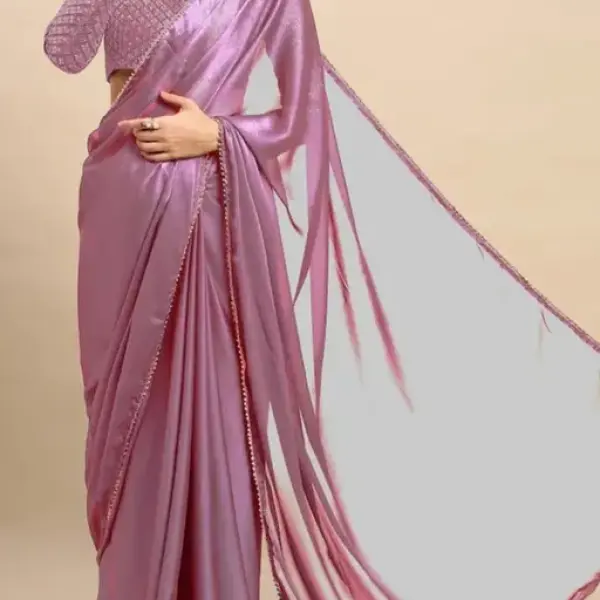 Trendy satin silk fabric saree