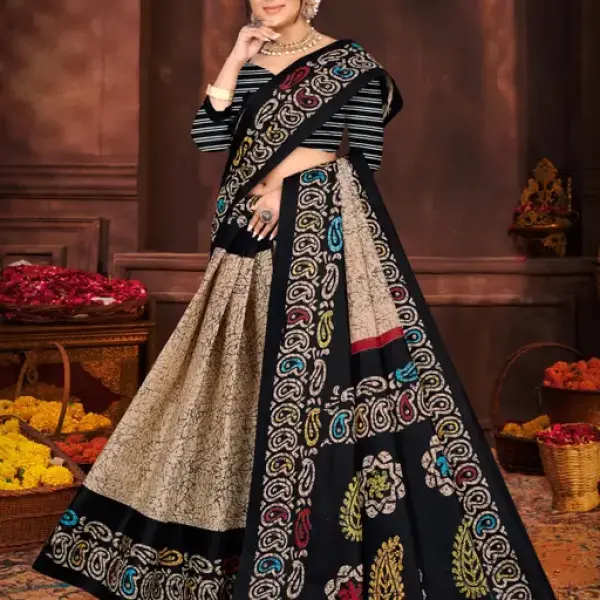  Black Batik Cotton Saree