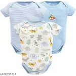 100% Cotton Baby Bodysuit Short Sleeve Half Romper Pack of 3 sky blue