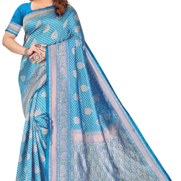 Woman Banarasi Silk Blend Fancy Jacquard Saree