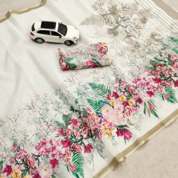 Linen Cotton Print Saree