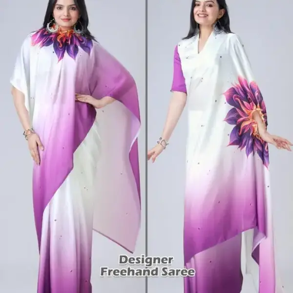 Women's satin silk Digital print saree