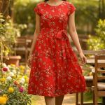 WOMEN'S BOAT NECK PRINTED DRESSE'S