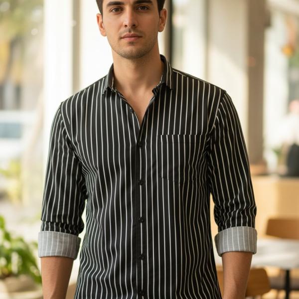 Men's Cotton Casual Printed Striped Stylish Latest Shirt for Men