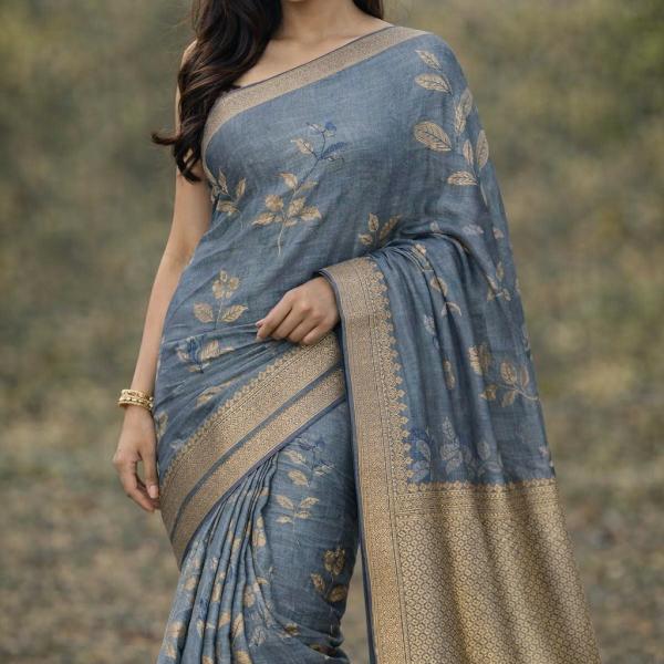 Women's Art Silk Gray Saree