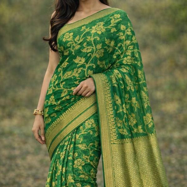 Women's Art Silk Dark Green Saree