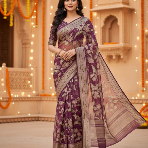 Women's Floral Printed Georgette Saree