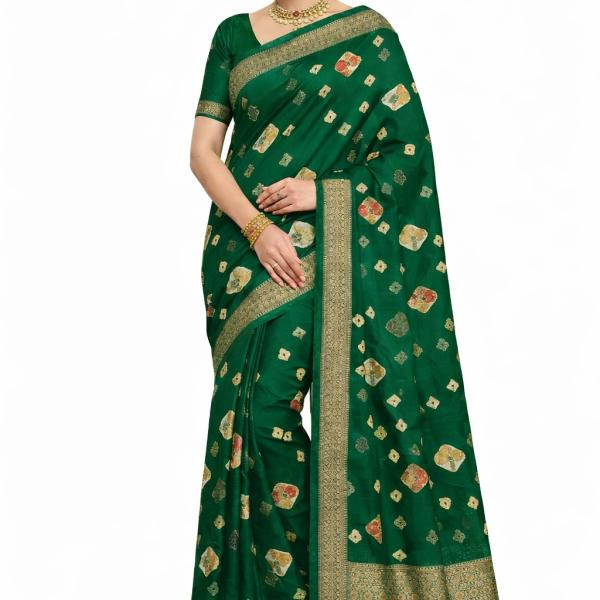 Women's Self Design Bandhani Cotton Blend Saree  (Green)