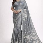Women's Silk Blend Saree  (Gray)