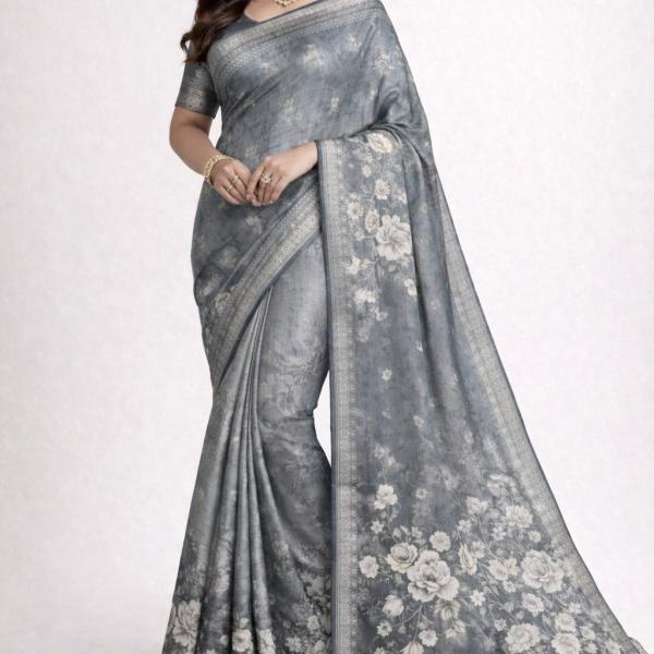 Women's Silk Blend Saree  (Gray)