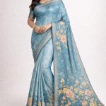 Women's Silk Blend Saree  (Sky Blue)