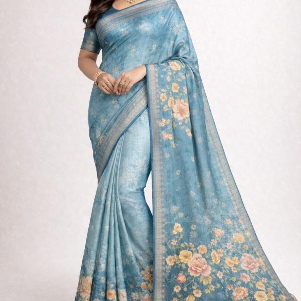 Women's Silk Blend Saree  (Sky Blue)