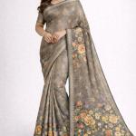 Women's Silk Blend Saree  (Khaki)