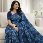 Georgette Printed Sarees for Women with Blouse Piece