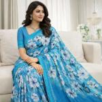 Georgette Printed Sarees for Women with Blouse Piece