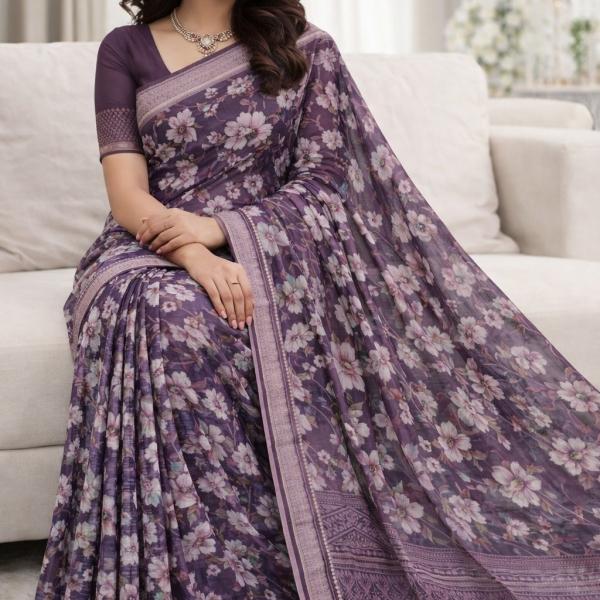 Georgette Block Printed Sarees for Women with Blouse Piece