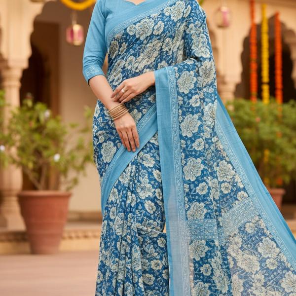 Georgette Printed Sarees for Women with Blouse Piece