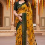 Georgette Printed Sarees for Women with Blouse Piece