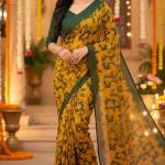 Georgette Printed Sarees for Women with Blouse Piece