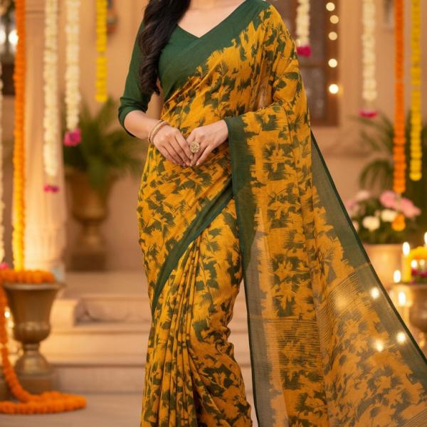 Georgette Printed Sarees for Women with Blouse Piece