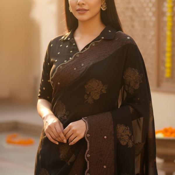 Georgette Printed Sarees for Women with Blouse Piece