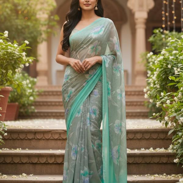 Georgette Printed Sarees for Women with Blouse Piece