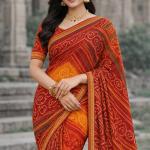 Georgette Printed Sarees for Women with Blouse Piece(RED)