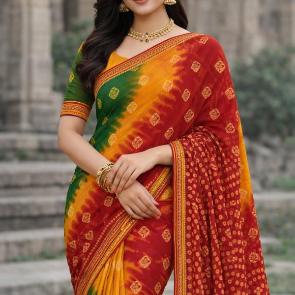 Georgette Printed Sarees for Women with Blouse Piece(MULTICOLOUR)