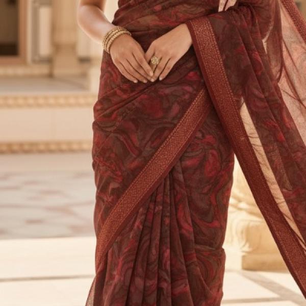 Georgette Printed Sarees for Women with Blouse Piece